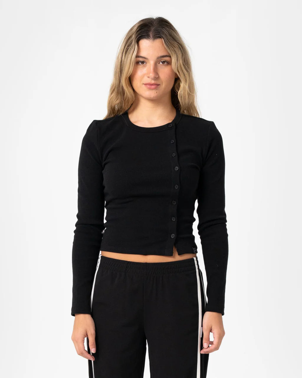 RUSTY BUTTON UP LONG SLEEVE TOP – BLACK