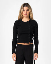 RUSTY BUTTON UP LONG SLEEVE TOP – BLACK