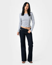 RUSTY BUTTON UP LONG SLEEVE TOP – GREY MARLE