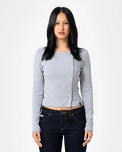 RUSTY BUTTON UP LONG SLEEVE TOP – GREY MARLE