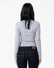 RUSTY BUTTON UP LONG SLEEVE TOP – GREY MARLE
