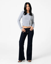 RUSTY BUTTON UP LONG SLEEVE TOP – GREY MARLE