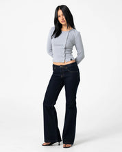 RUSTY BUTTON UP LONG SLEEVE TOP – GREY MARLE