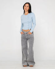 RUSTY BUTTON UP LONG SLEEVE TOP WOMENS SHIRT STREETWEAR BLOUSE RETRO BLUE