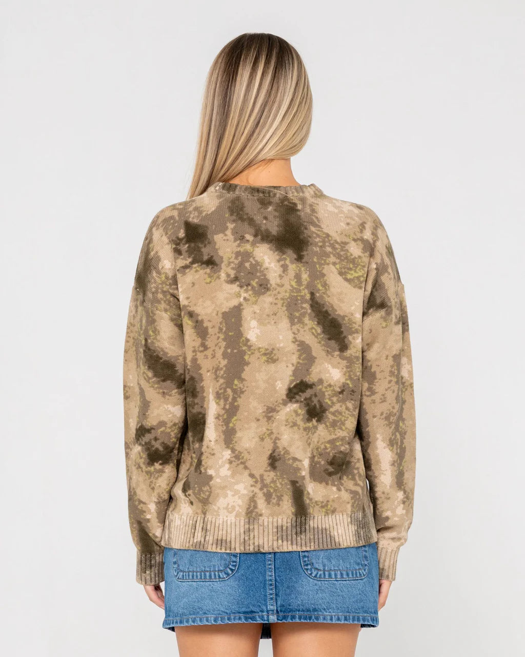 RUSTY CAMOOZY CAMO KNITTED CREW WOMENS KNIT JUMPER CAMO