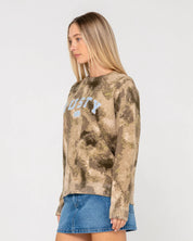 RUSTY CAMOOZY CAMO KNITTED CREW WOMENS KNIT JUMPER CAMO
