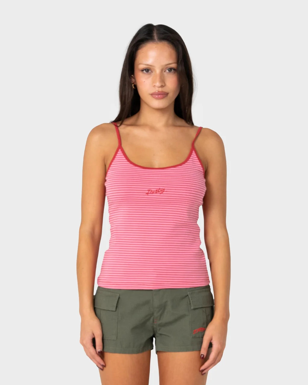 RUSTY CANDY STRIPE CAMI SINGLET – PINK / RED STRIPE