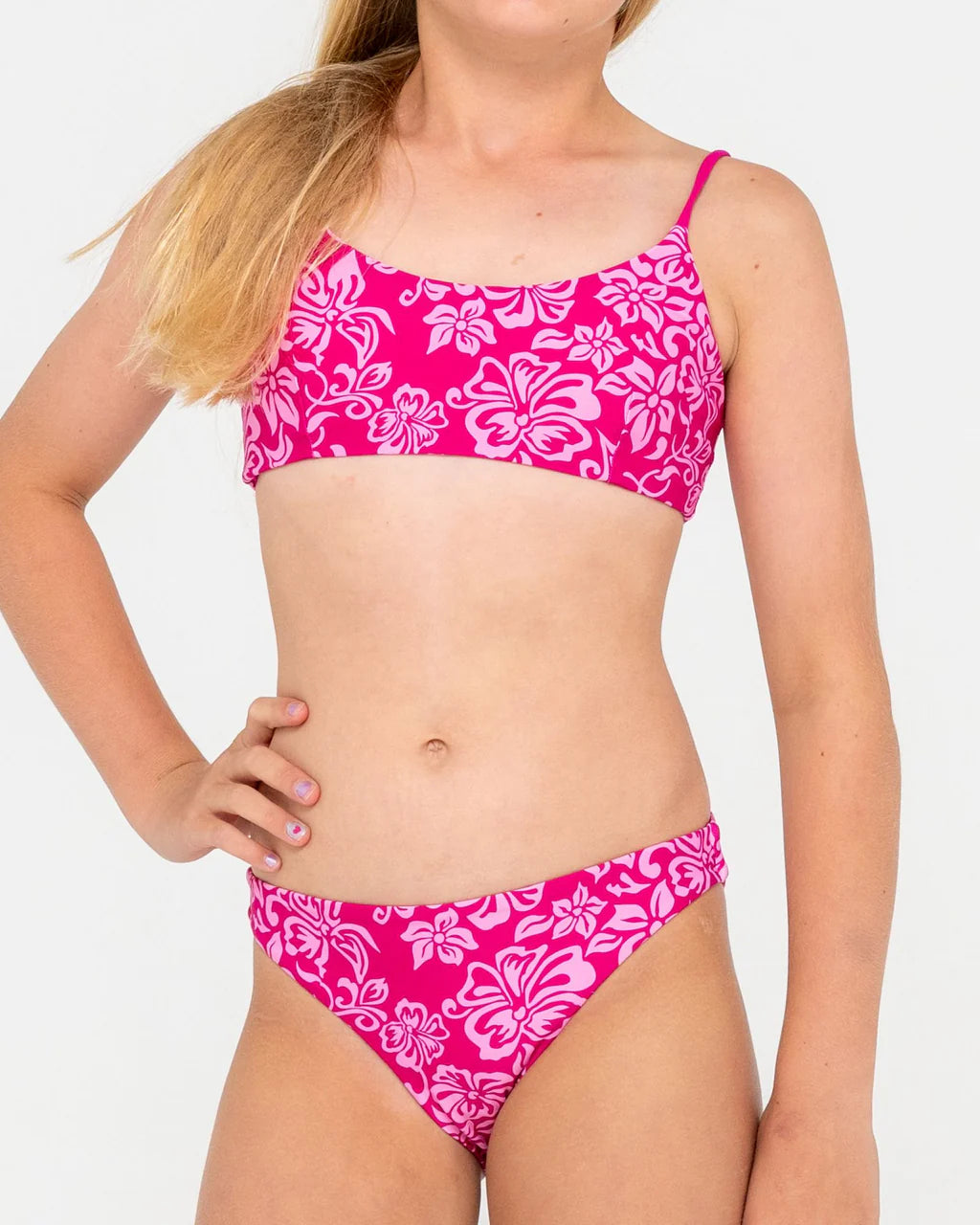 RUSTY CARBO FLORAL BIKINI SET – GIRLS TWO PIECE SWIMWEAR CARBO PINK PRINT