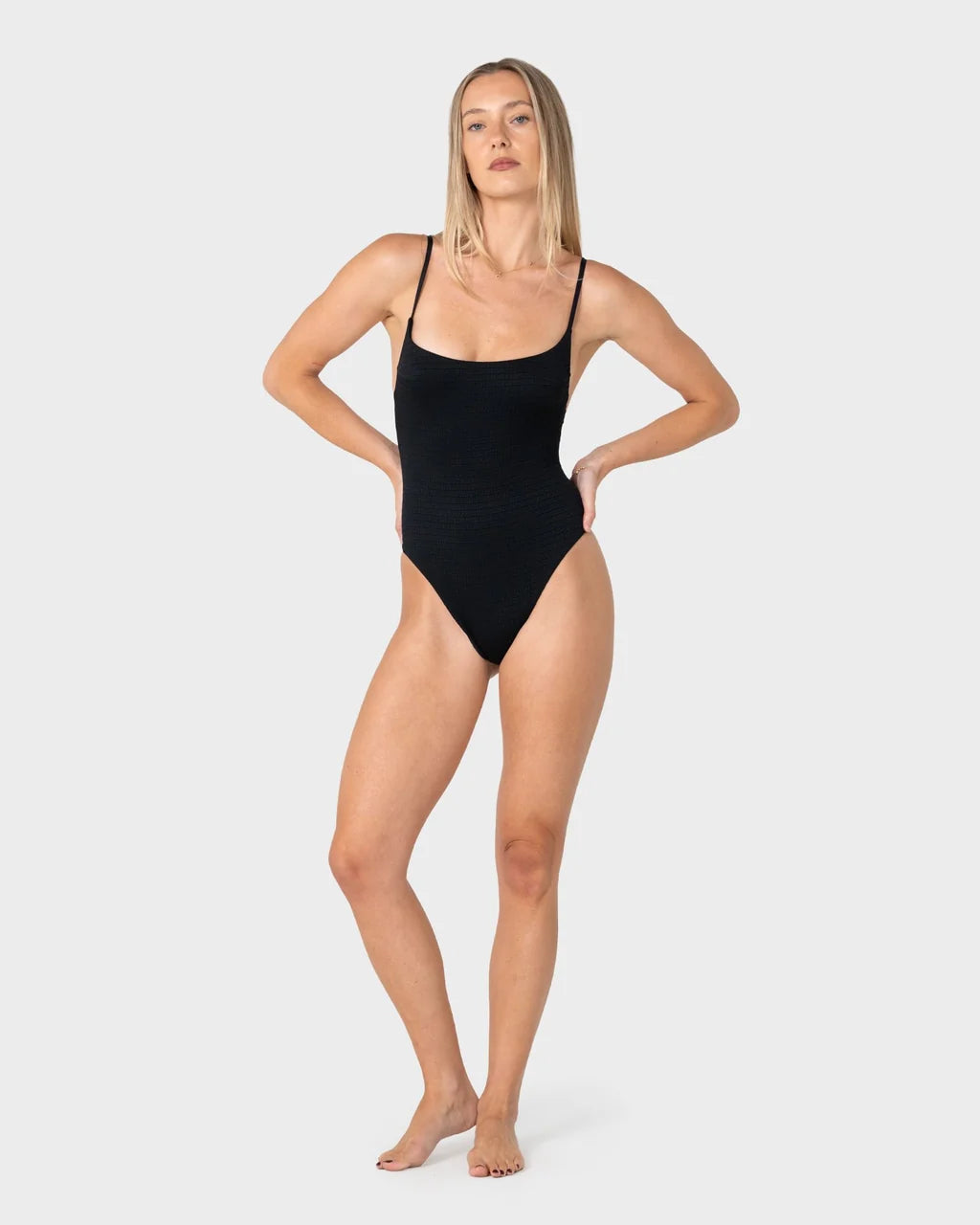 RUSTY CEDAR HIGH LEG ONE PIECE – BLACK