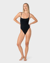 RUSTY CEDAR HIGH LEG ONE PIECE – BLACK