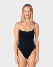 RUSTY CEDAR HIGH LEG ONE PIECE – BLACK