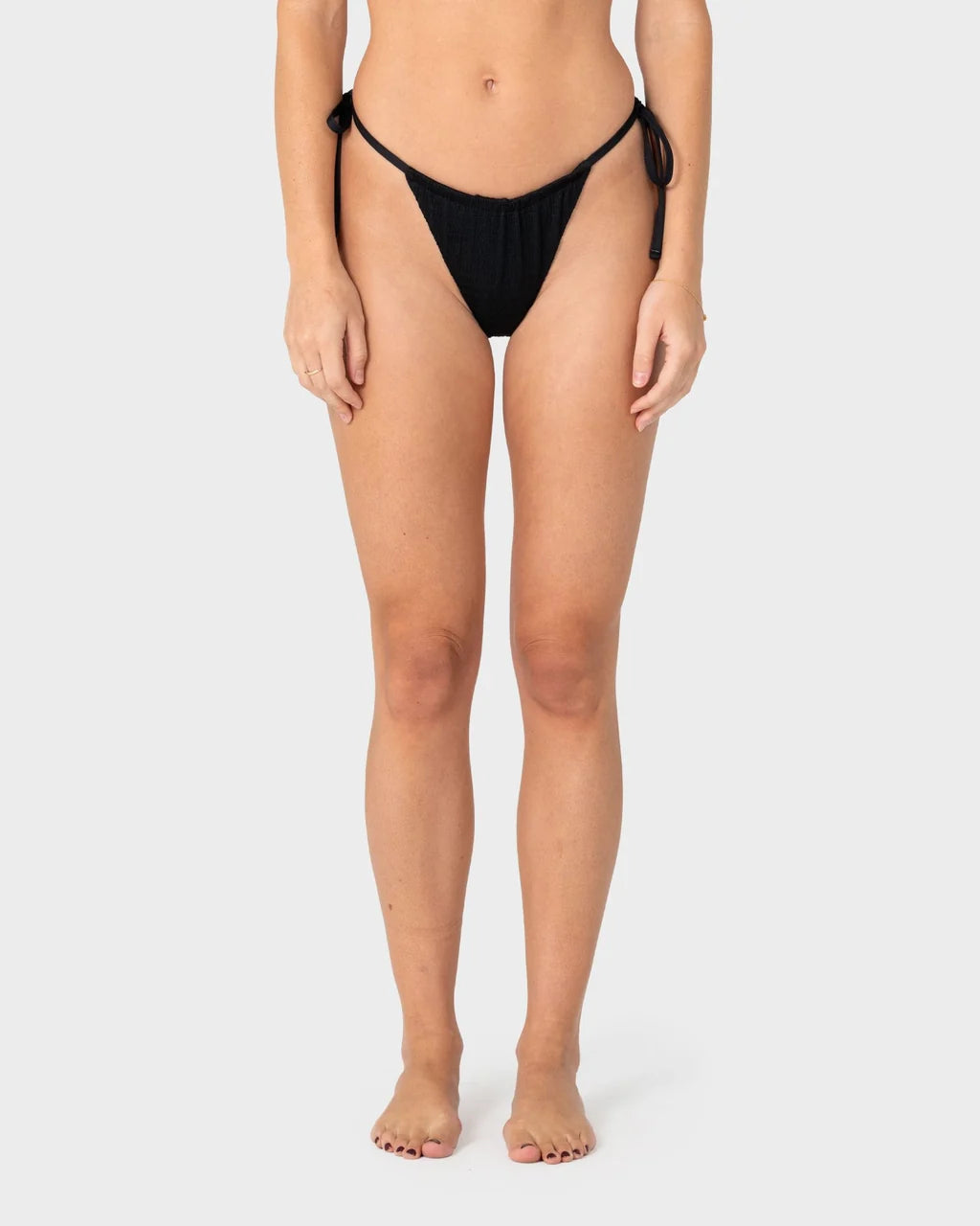 RUSTY CEDAR SIDE TIE CHEEKY BIKINI BOTTOM – BLACK