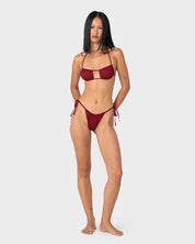 RUSTY CEDAR SIDE TIE CHEEKY BIKINI BOTTOM – CRANBERRY