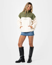 RUSTY CENTRAL DIVISION QUARTER ZIP POLAR FLEECE – KHAKI / CREAM