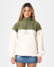 RUSTY CENTRAL DIVISION QUARTER ZIP POLAR FLEECE – KHAKI / CREAM