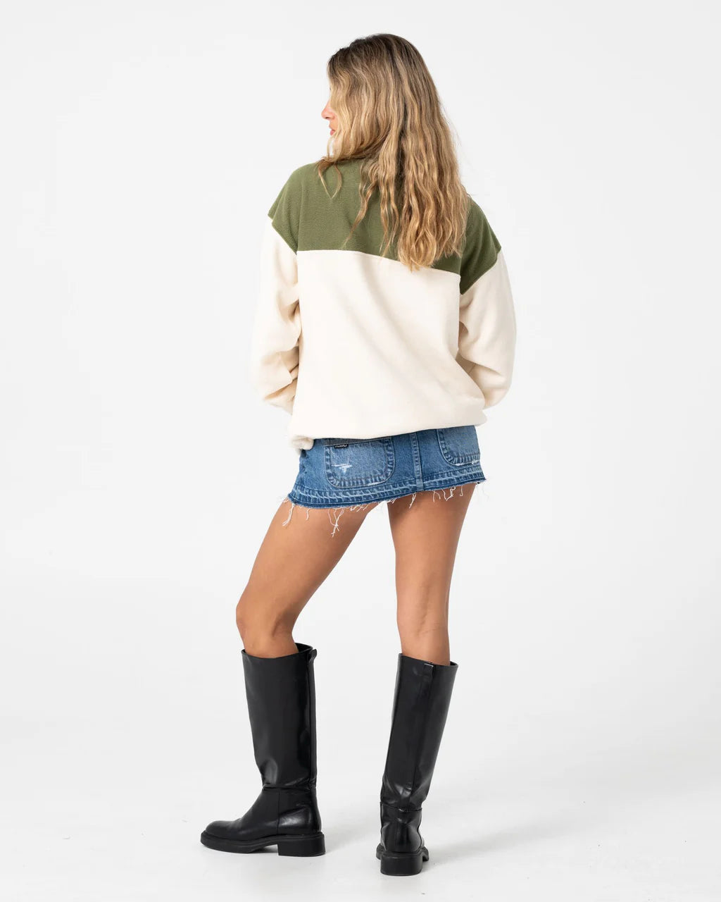 RUSTY CENTRAL DIVISION QUARTER ZIP POLAR FLEECE – KHAKI / CREAM