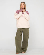 RUSTY CENTRAL DIVISION QUARTER ZIP POLAR FLEECE WOMENS JUMPER PINK A BOO