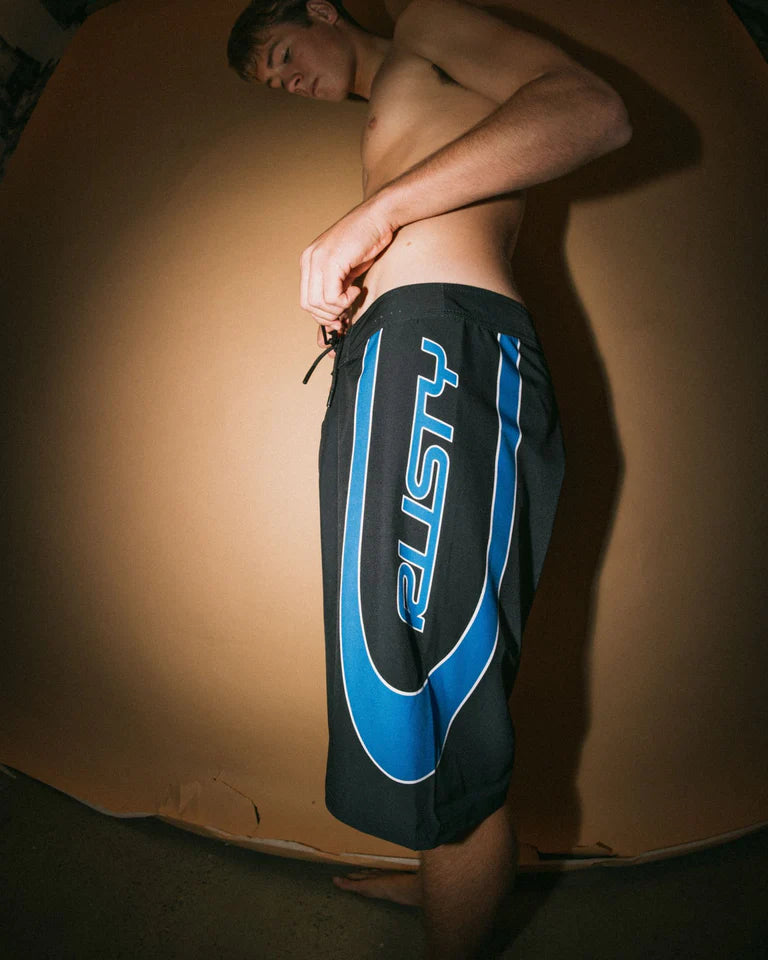 RUSTY CHARGER BAGGY BOARDSHORT MENS WIDE LEG SURF SHORT – BLACK