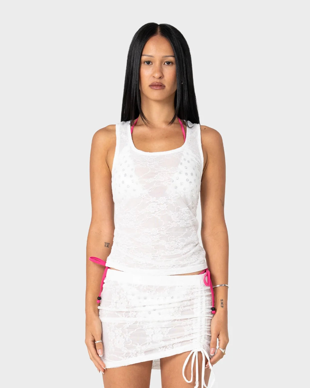 RUSTY CLUB CLASSICS LACE RUCHED TOP – WHITE