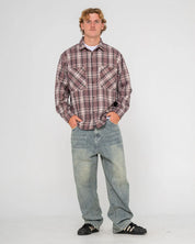 RUSTY COBRA FLANNEL LONG SLEEVE SHIRT MENS CHECK SHIRT STREETWEAR PURPLE ASH