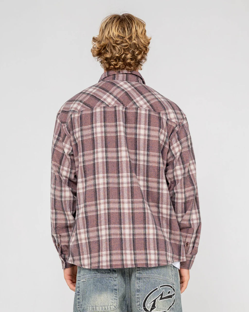 RUSTY COBRA FLANNEL LONG SLEEVE SHIRT MENS CHECK SHIRT STREETWEAR PURPLE ASH