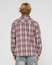 RUSTY COBRA FLANNEL LONG SLEEVE SHIRT MENS CHECK SHIRT STREETWEAR PURPLE ASH