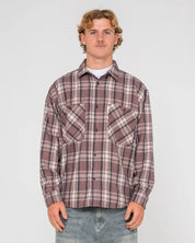 RUSTY COBRA FLANNEL LONG SLEEVE SHIRT MENS CHECK SHIRT STREETWEAR PURPLE ASH