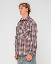 RUSTY COBRA FLANNEL LONG SLEEVE SHIRT MENS CHECK SHIRT STREETWEAR PURPLE ASH