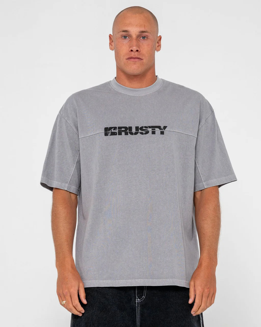 RUSTY COMMANDER GRAPHIC TEE – MENS COTTON SURF STREET LOGO T-SHIRT ULTIMATE GREY