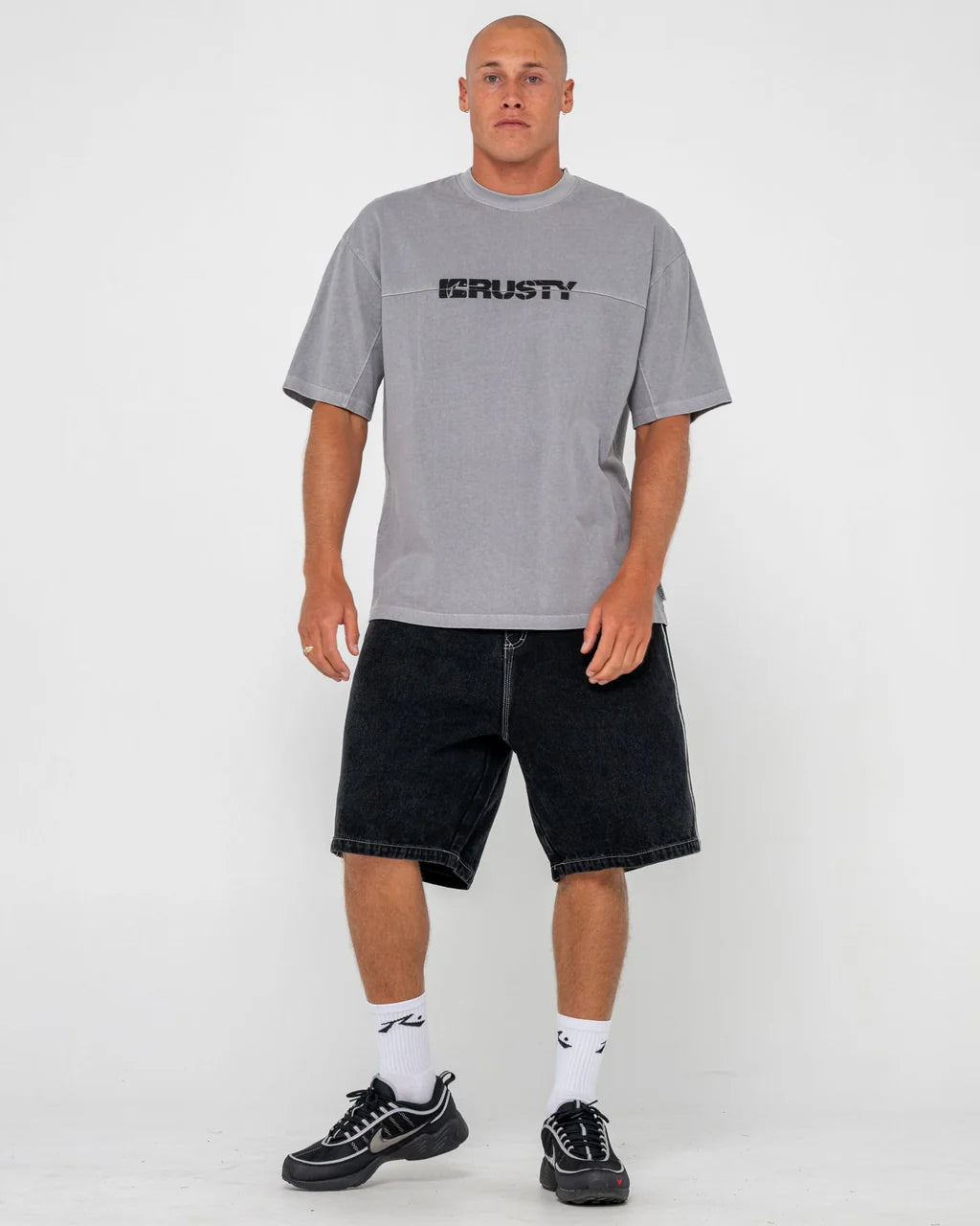 RUSTY COMMANDER GRAPHIC TEE – MENS COTTON SURF STREET LOGO T-SHIRT ULTIMATE GREY