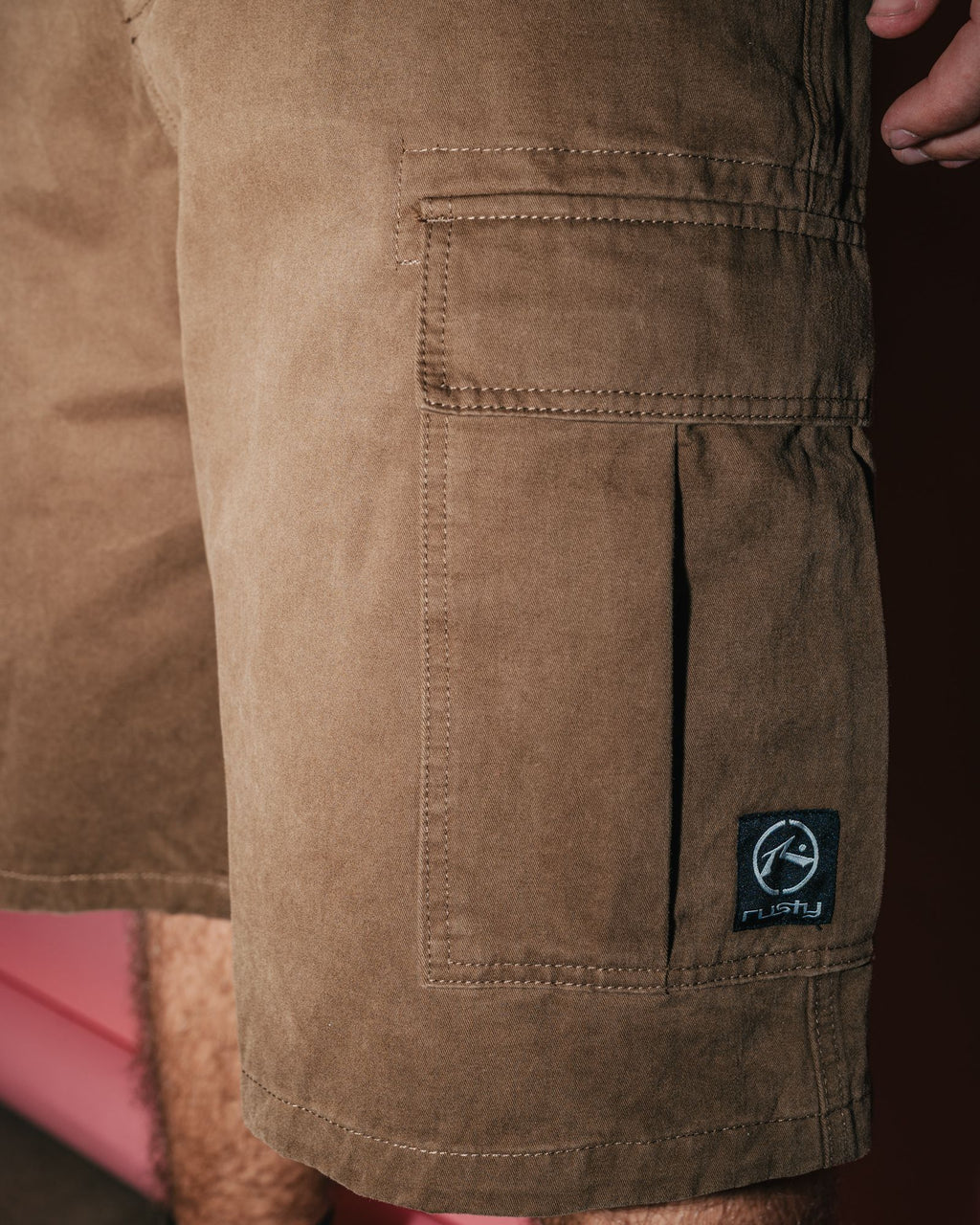 RUSTY COMMANDO 23" BAGGY CARGO SHORT – MENS RELAXED UTILITY SHORT PINECONE
