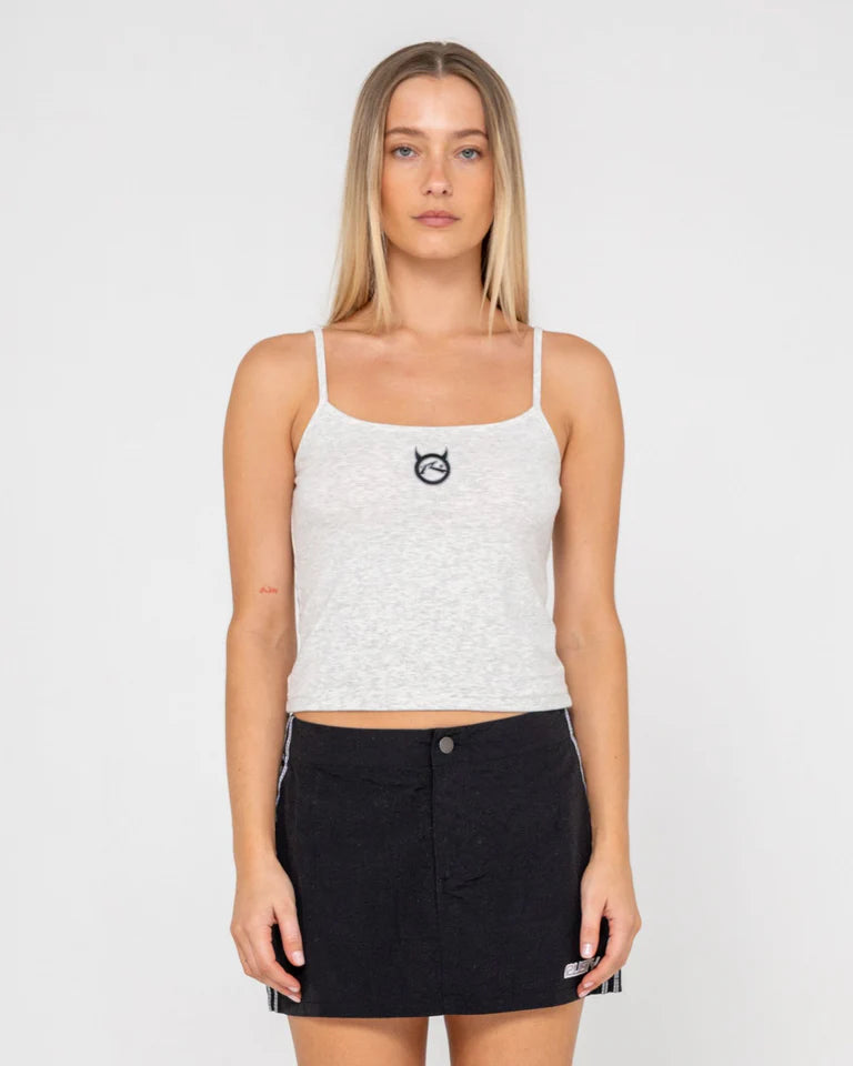 RUSTY CORE CIRCLE HORN GRAPHIC SINGLET WOMENS CASUAL TANK – ECRU MARLE
