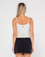 RUSTY CORE CIRCLE HORN GRAPHIC SINGLET WOMENS CASUAL TANK – ECRU MARLE