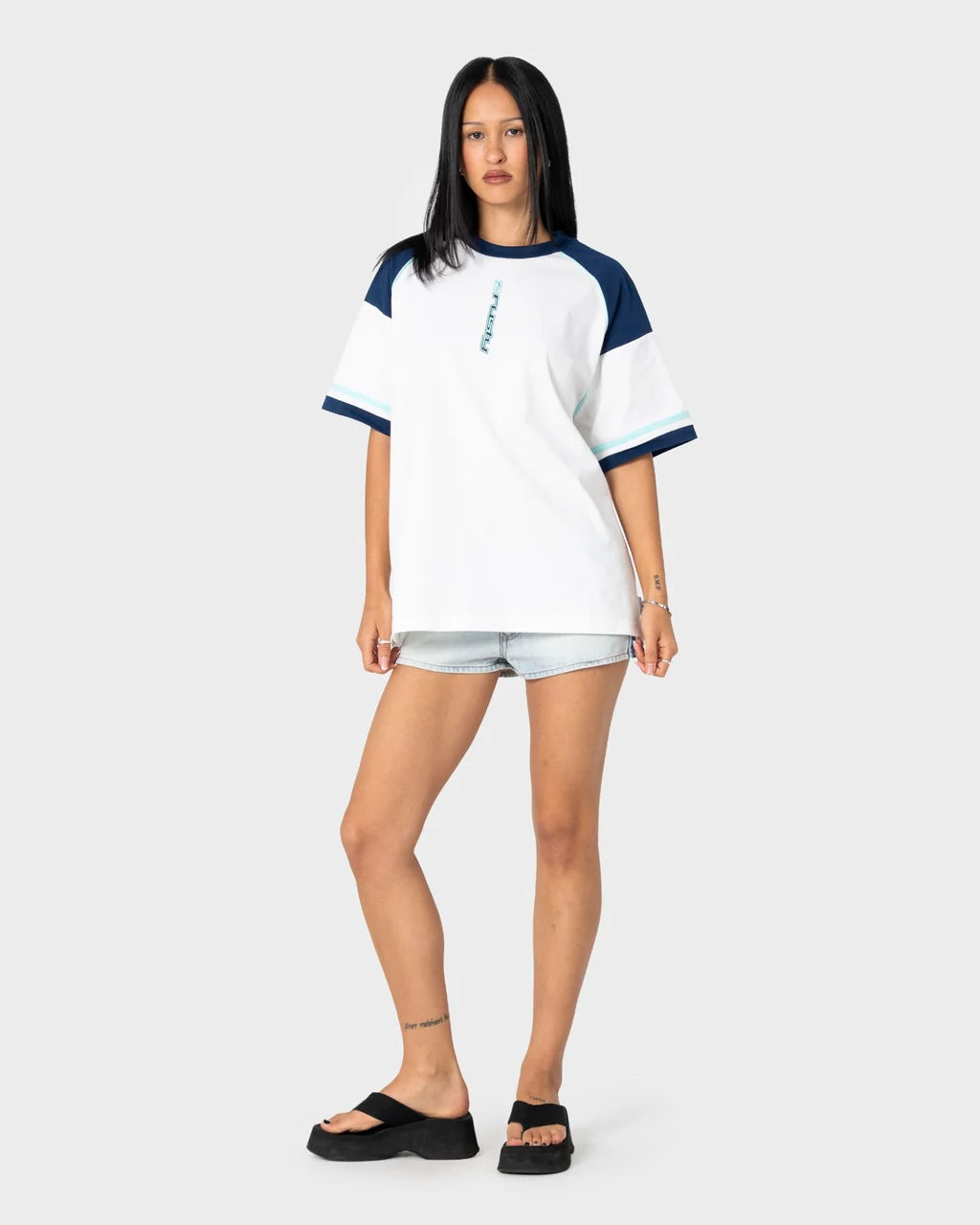 RUSTY CRUZ 220 OVERSIZED TEE – WHITE / BLUE