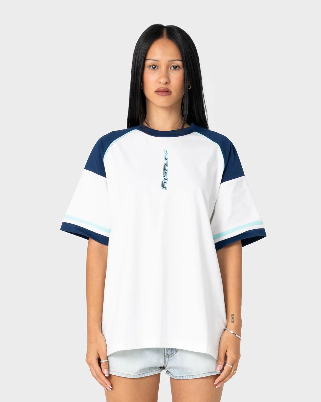 RUSTY CRUZ 220 OVERSIZED TEE – WHITE / BLUE