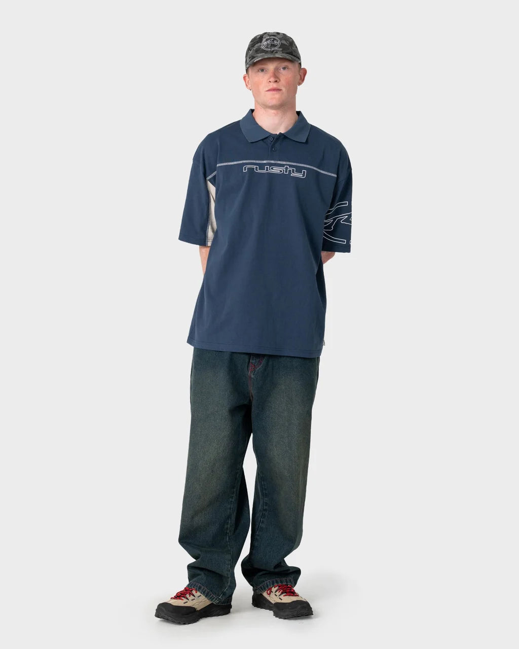 RUSTY CYBERWAVE OVERSIZED POLO – CHINA BLUE