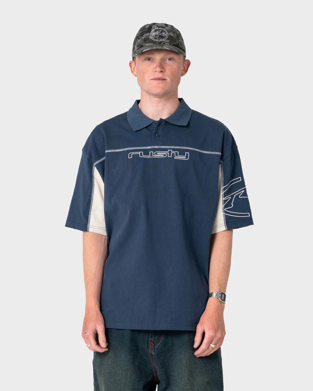 RUSTY CYBERWAVE OVERSIZED POLO – CHINA BLUE