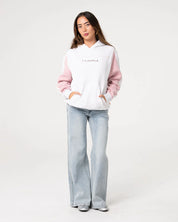 RUSTY CYBERWAVES OVERSIZED FLEECE HOODIE – ECRU MARLE / PINK