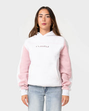 RUSTY CYBERWAVES OVERSIZED FLEECE HOODIE – ECRU MARLE / PINK
