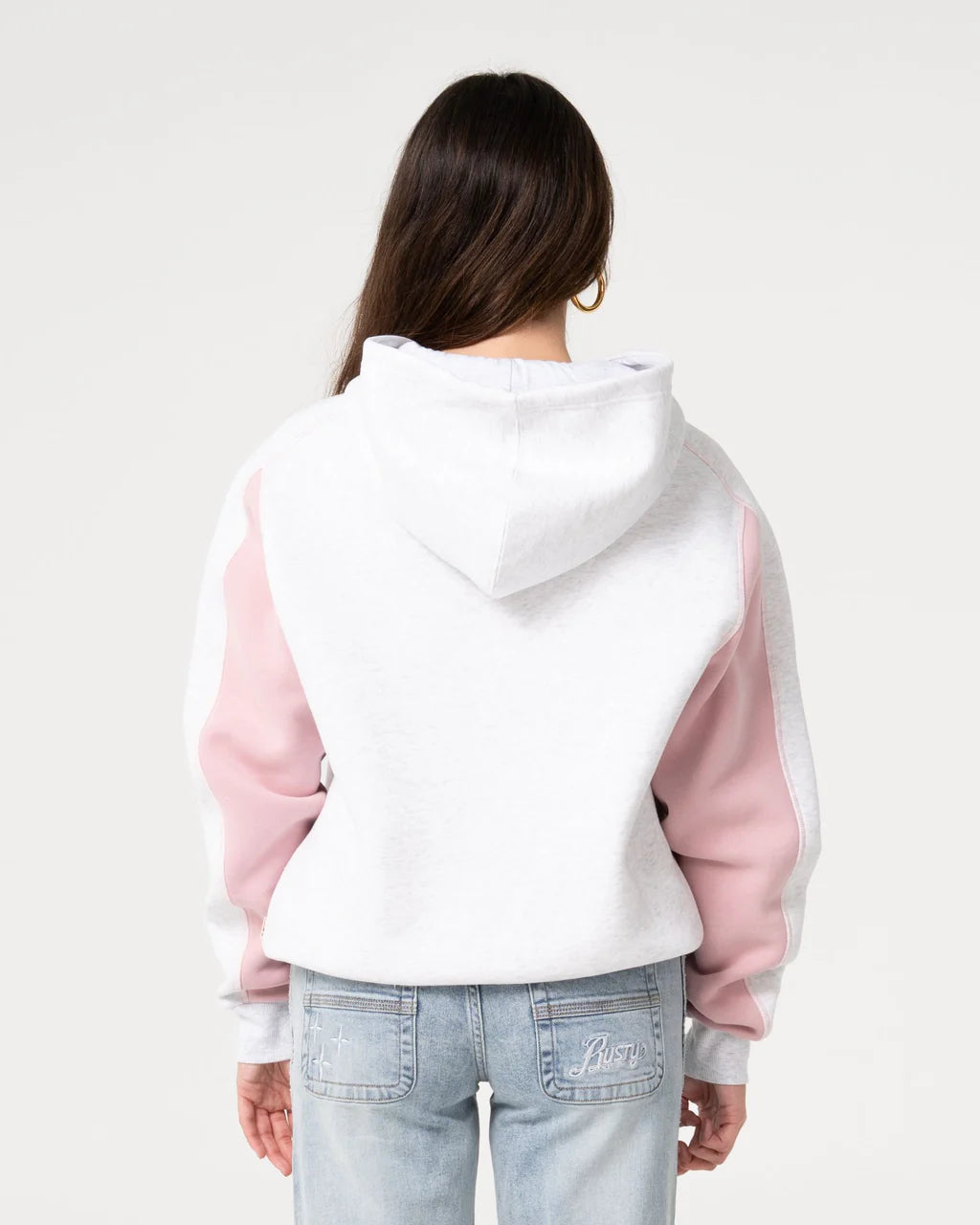 RUSTY CYBERWAVES OVERSIZED FLEECE HOODIE – ECRU MARLE / PINK