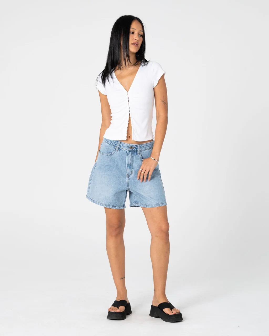 RUSTY CYPRUS HIGH WAISTED DENIM SHORT – BLASTED TRUE BLUE