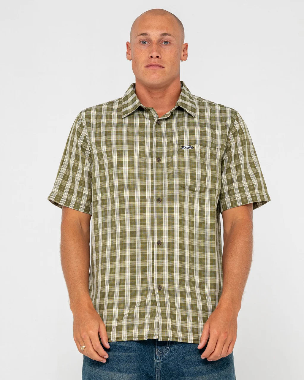 RUSTY DATSUN CHECK SHIRT – MENS LONG SLEEVE FLANNEL BUTTON UP SHIRT ARMY GREEN