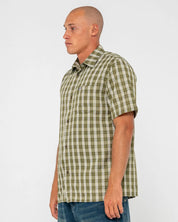 RUSTY DATSUN CHECK SHIRT – MENS LONG SLEEVE FLANNEL BUTTON UP SHIRT ARMY GREEN