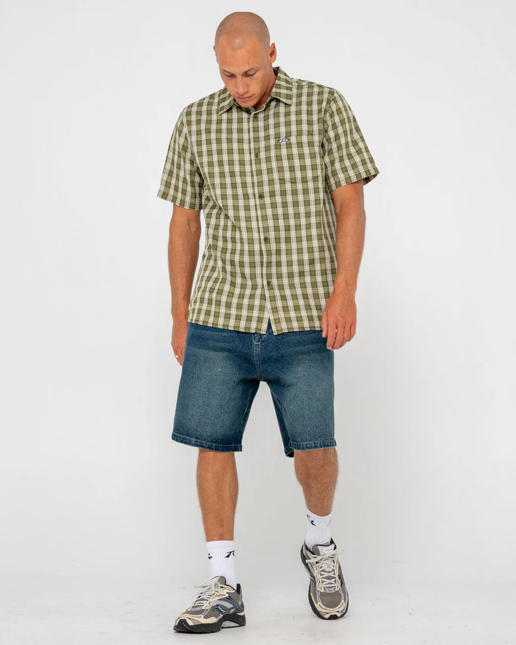 RUSTY DATSUN CHECK SHIRT – MENS LONG SLEEVE FLANNEL BUTTON UP SHIRT ARMY GREEN