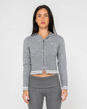 RUSTY DEVIL GIRL KNITTED ZIP THROUGH HOOD WOMENS KNIT HOODIE STREETWEAR GREY MARLE