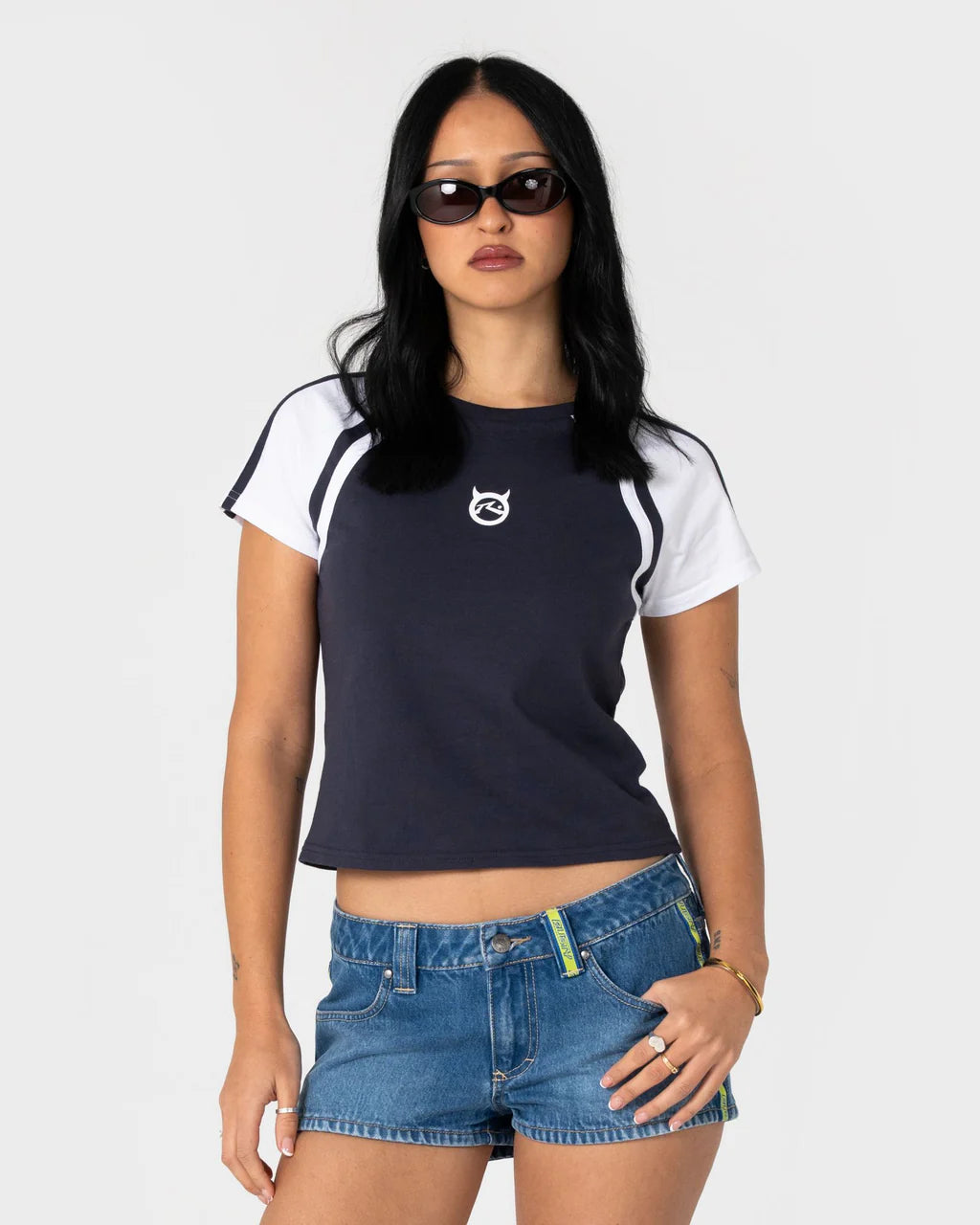 RUSTY DEVIL RAGLAN BABY TEE – NAVY / WHITE