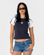 RUSTY DEVIL RAGLAN BABY TEE – NAVY / WHITE