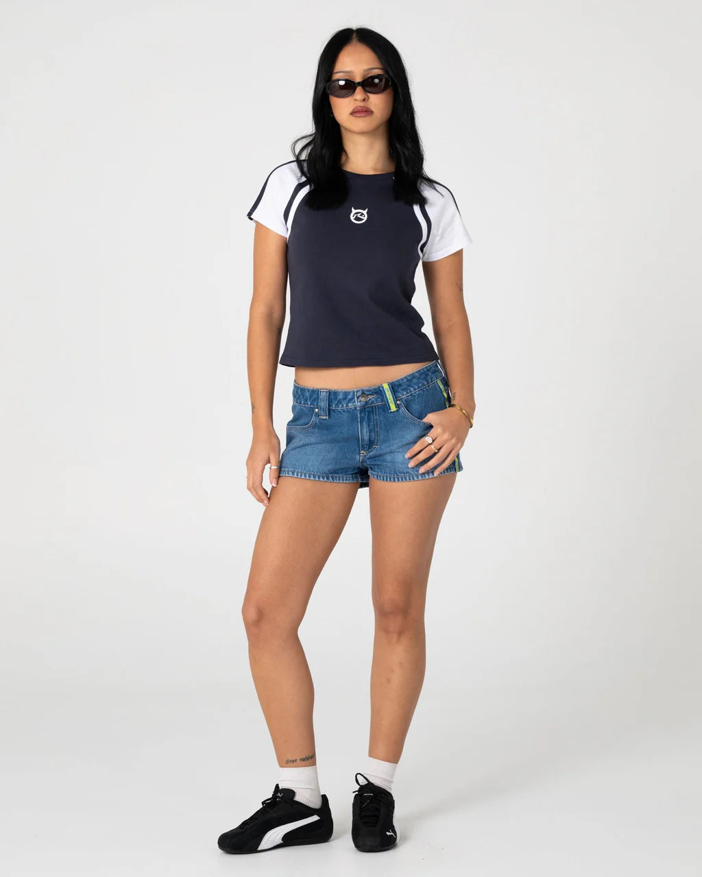 RUSTY DEVIL RAGLAN BABY TEE – NAVY / WHITE