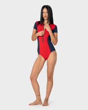 RUSTY DIRT RIDER SHORT SLEEVE SURF SUIT – RED / NAVY