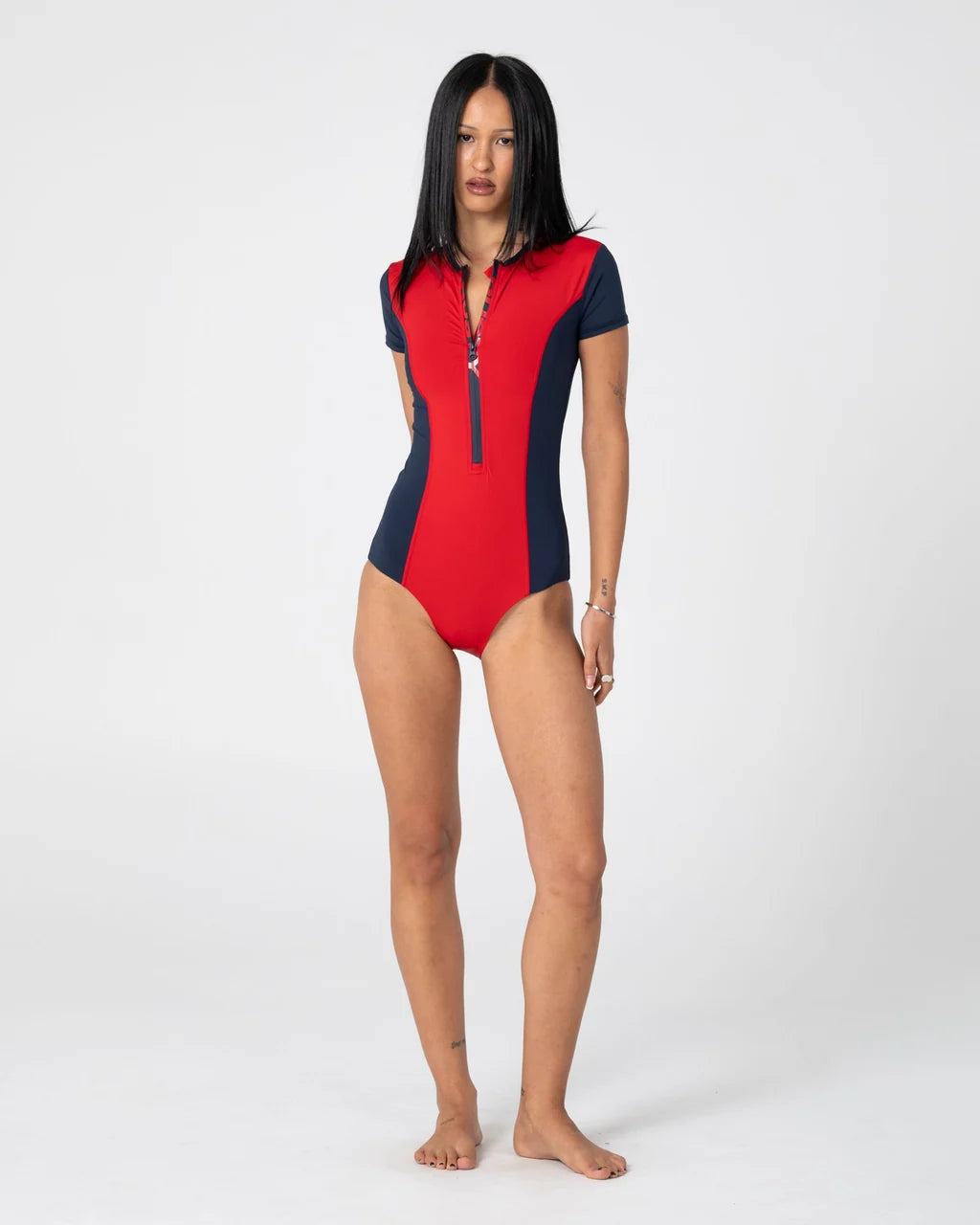 RUSTY DIRT RIDER SHORT SLEEVE SURF SUIT – RED / NAVY
